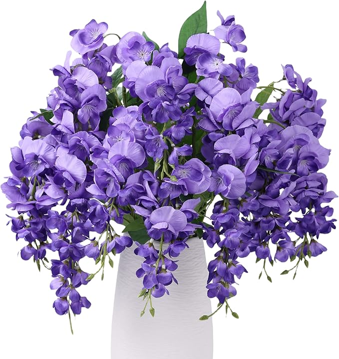 HyeFlora Wisteria Artificial Flowers for Indoor Decoration, 2Pcs Purple Fake Hanging Flowers for Table, Kitchen, Living Room, Bathroom, Home, UV & Fading Resistant Office Decor
