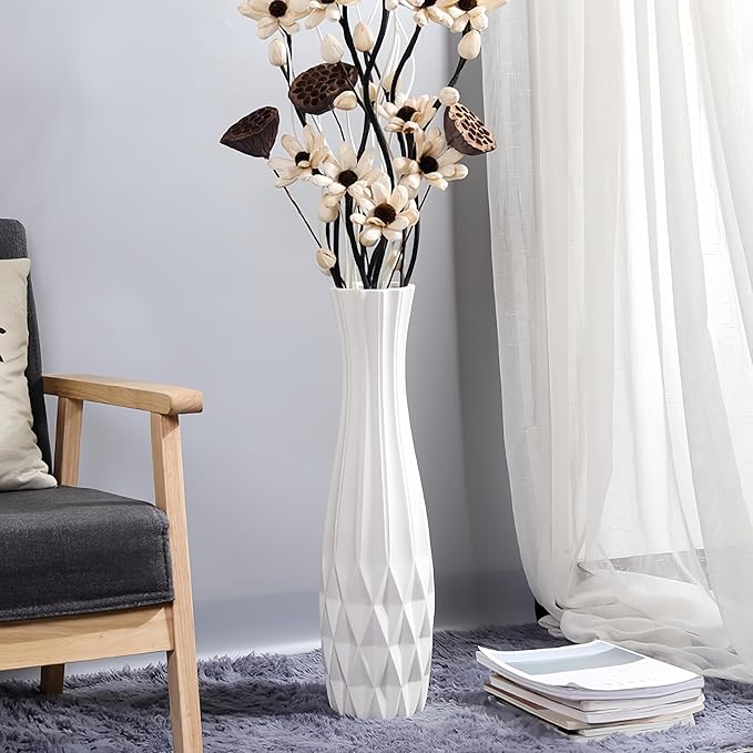 Ceramic Floor Large Vase 24 Inches Tall,White Modern Flower Tall Vases for Office, Home,Farmhouse,Living Room Décor,Simple Origami Design Fall Decorative Porcelain Flower Arrangement Vase Ideal Gift