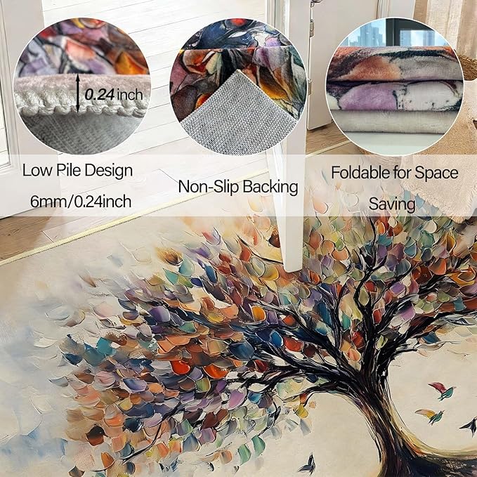 Geometric Rug, Mid Century Modern Rug, Abstract Colorful Geometric Rugs, Washable Non-Slip Soft Low Pile Vintage Abstract Carpet for Living Room, Bedroom (7' x 9'(Rectangular))