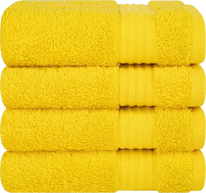 Cotton Paradise 100% Cotton Turkish Towel Set, Soft Absorbent Quick Dry, 4 Piece Washcloth Set, Yellow