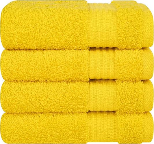 Cotton Paradise 100% Cotton Turkish Towel Set, Soft Absorbent Quick Dry, 4 Piece Washcloth Set, Yellow