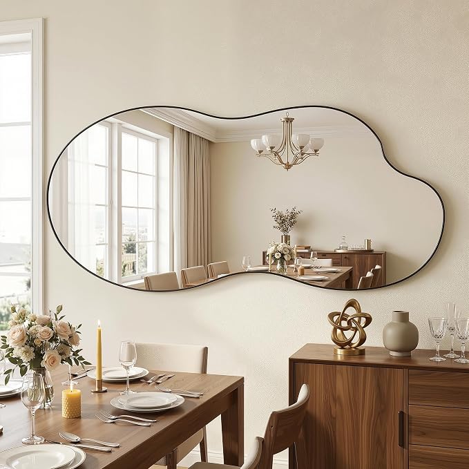 Irregular Wall Mirror, 30"x60" Asymmetrical Mirror with Metal Frame, Modern Unique Decorative Mirrors for Bathroom, Wall Decor, Entryway, Living Room, Black