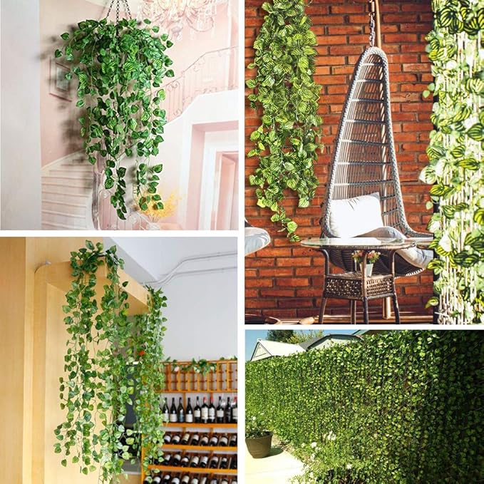 84 feet Artificial Vines Greenery Garland Fake Hanging Leaves Faux Foliage Plants for Wedding Party Garden Home Kitchen Office Wall Decorations (Watermelon/12 Strands)