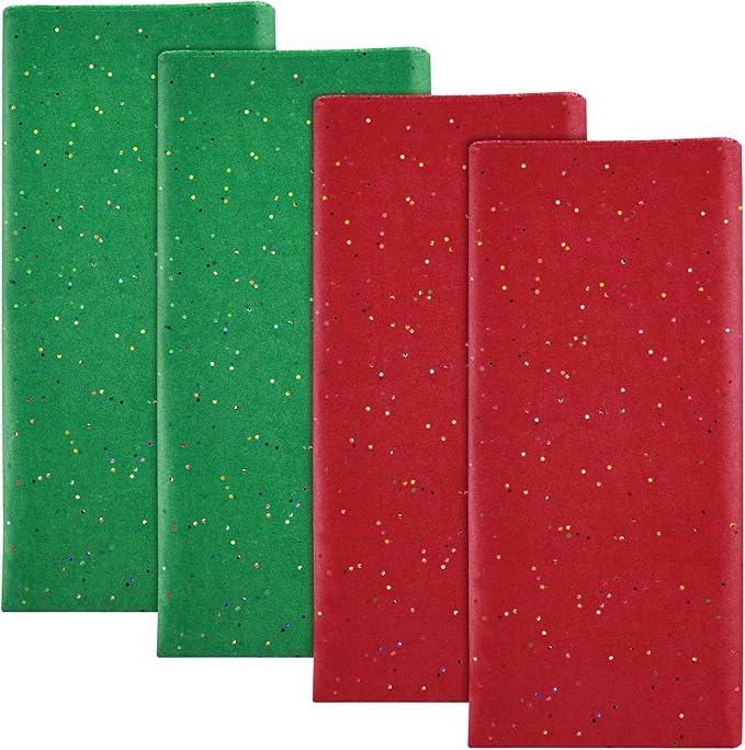 NEBURORA Glitter Tissue Paper for Packaging 50x66cm Green Red Tissue Paper for Christmas Gift Wrapping Bouquet Packaging Craft Paper for Christmas Party Supplies 20 Sheets