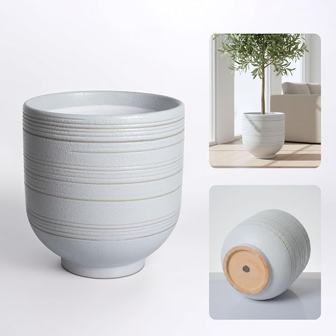 HERDUK Large White Ceramic Planter for Indoor Trees, Modern Indoor Floor Planter Pot for Olive Trees & Faux Olive Trees, Pottery Planter with Drainage for Real Plants