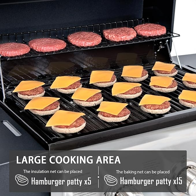 MASTER COOK 3 Burner BBQ Propane Gas Grill, 472 Sq. In. Cooking Area, 30,000 BTU Stainless Steel Barbecue Grill with Two Foldable Shelves for Outdoor Patio, Backyard