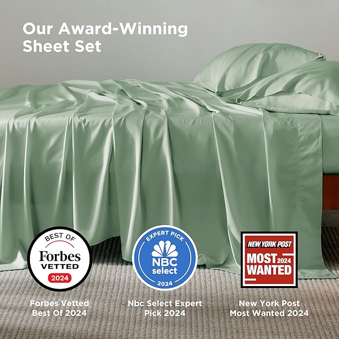 Bedsure Full Size Bed Sheets, Cooling Sheets, Rayon Derived from Bamboo, Breathable & Soft, Deep Pocket Up to 16 Inches, Hotel Luxury Silky Bedding for Hot Sleepers, Sage Green