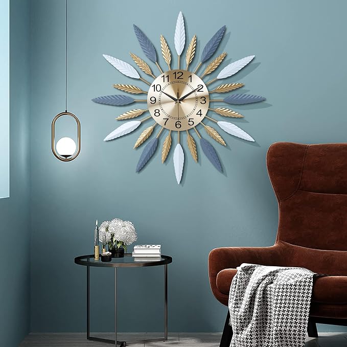 Lafocuse 23 Inch Silent Large Wall Clock for Living Room Décor, Decorative Mid Century Wall Clock, Sunburst Starburst Wall Clocks Battery Operated, Modern Art Deco