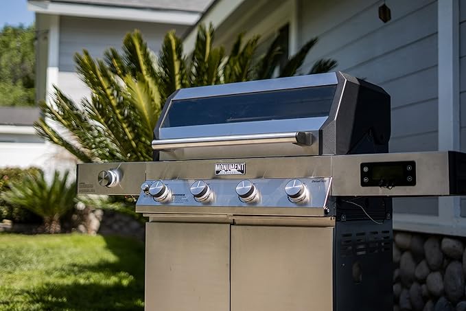 Monument Grills Denali 405 4-Burner Liquid Propane Gas Smart bbq Grill Stainless Steel with Rotisserie Kit(2 items)