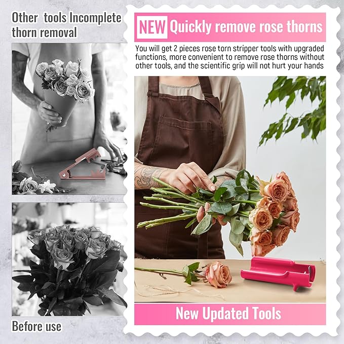 Lasnten 2 Pcs Rose Thorn Stripper Tool Thorn Remover for Roses Leaf Stripper Tool Flower Stem Cleaner Cutter to Removal Leaf for Home Flower Shop Gardening Floral Arrangement (Rose Red)