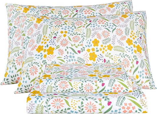 Bedlifes Full Sheet Set Ultra Soft, Breathable, Silky Flower Deep Pocket 100% Microfiber Bedding, 4 Piece Full Size Floral