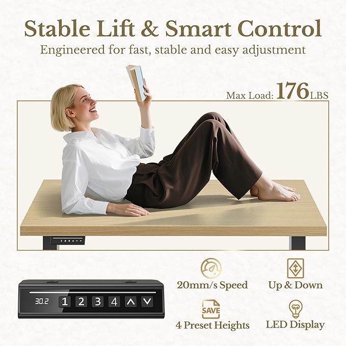 70" Standing Desk with Storage, Executive Electric Height Adjustable Stand Up Desk with AC/USB and Privacy Panel, Large One-Piece Destop, Fluted Computer Desk for Home Office, Light Walnut