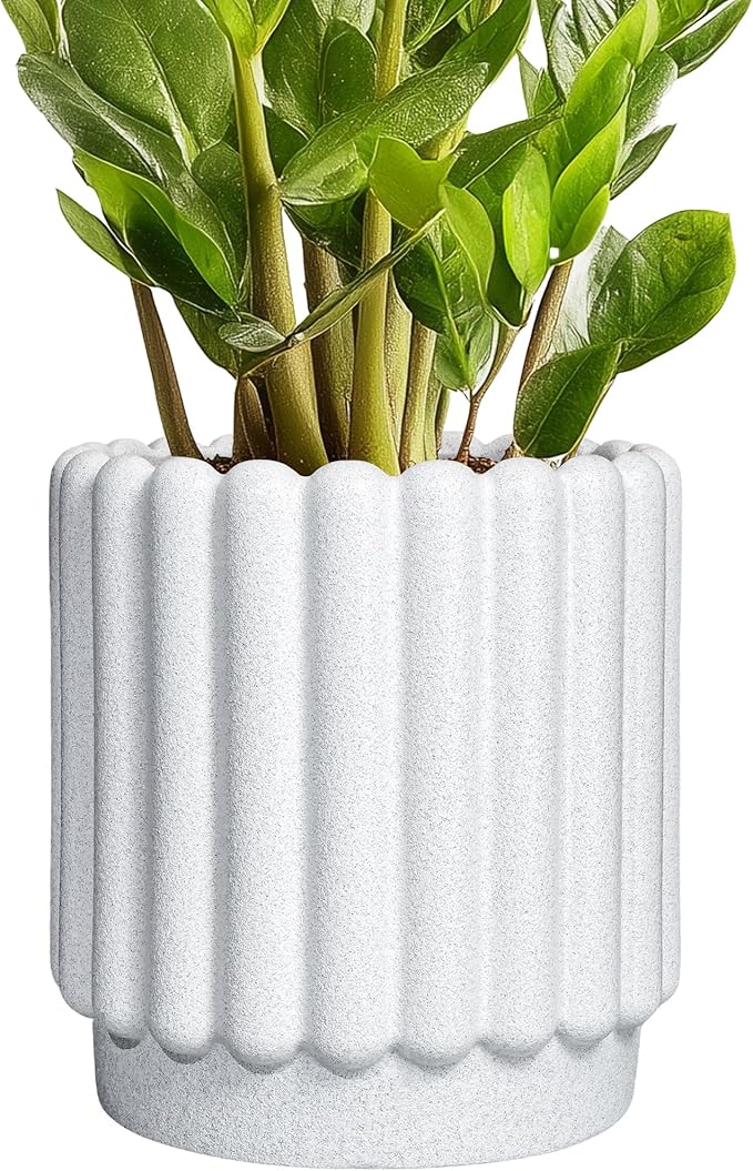 Ceramicfor Ceramic Planters for Indoor Plants - 7.6 Inch Ceramic Plant Pots Outdoor, Round Flower Pots with Drainage Hole, Fluted Modern Planter, Room House Decor, Gifts for Plant Lovers, White