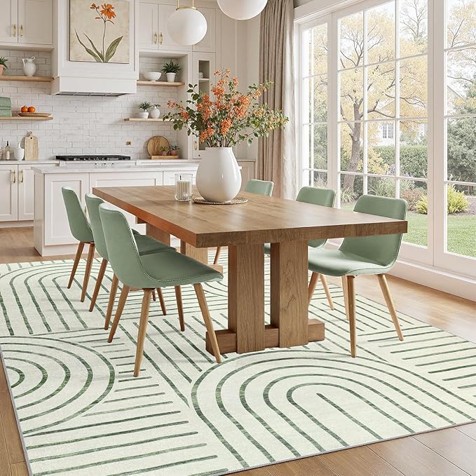DCX Abstract Machine Washable 6x9 Rug, Sage Green Modern Accent Rug for Living Room, Soft Low Pile Non Slip Carpet, Kid & Pet Friendly Stain Resistant Rug for Bedroom Dining Room Office