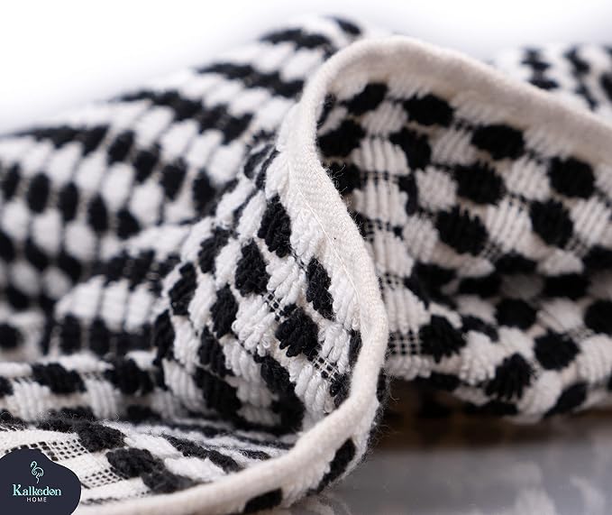 Organic Turkish Cotton Hand Towels for Bathroom | Oversized - 17 x 35 Inches | Large Soft Plush Fluffy Highly Absorbent Towels for Kitchen, Hand and Face (Black, Hand Towel)
