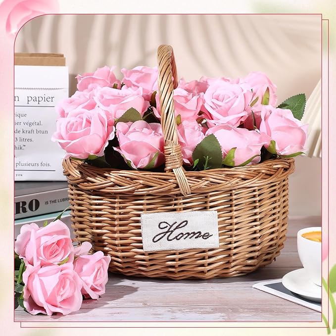 Lyrow 200 Pcs Artificial Roses Realistic Flowers Bulk Real Looking Fake Silk Rose Bouquets with Long Stem Flowers for Wedding Table Centerpieces Bridal Shower Party Home Garden Decor (Pink)