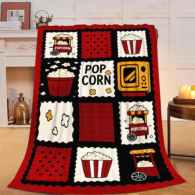 Popcorn Blanket Movie Theater Throw Blanket Cinema Soft Cozy Fleece Fuzzy Stuffed Plush Flannel Gifts for Girls Women Boys Kids Adults 50"X60"