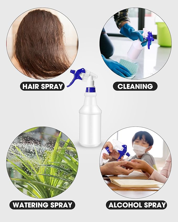 Rtteri 24 Pcs 16 Oz Plastic Spray Bottle for Cleaning Solutions Bulk Empty and Reusable Leak Proof Spraying Bottles for Cleaning, Water, Auto Details, Commercial, Bathroom(Dark Blue, White)