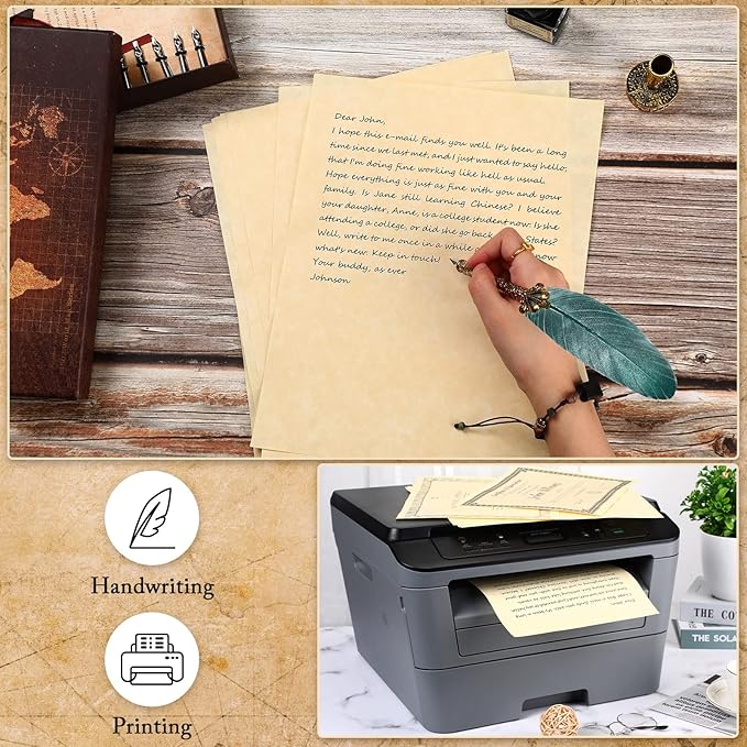 Epakh 100 Pcs Old Age Parchment Paper 8.5 x 11 Inch Standard Letter Vintage Colored Old Parchment Semblance Double Side Printing Paper (Light Beige)