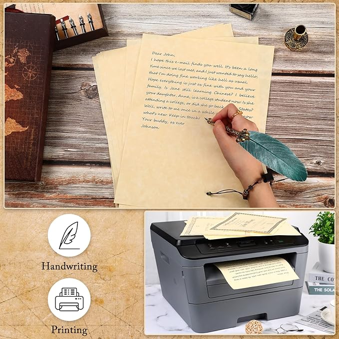 Epakh 300 Pcs Old Age Parchment Paper 8.5 x 11 Inch Standard Letter Vintage Colored Old Parchment Double Side Printing Paper (Light Beige)