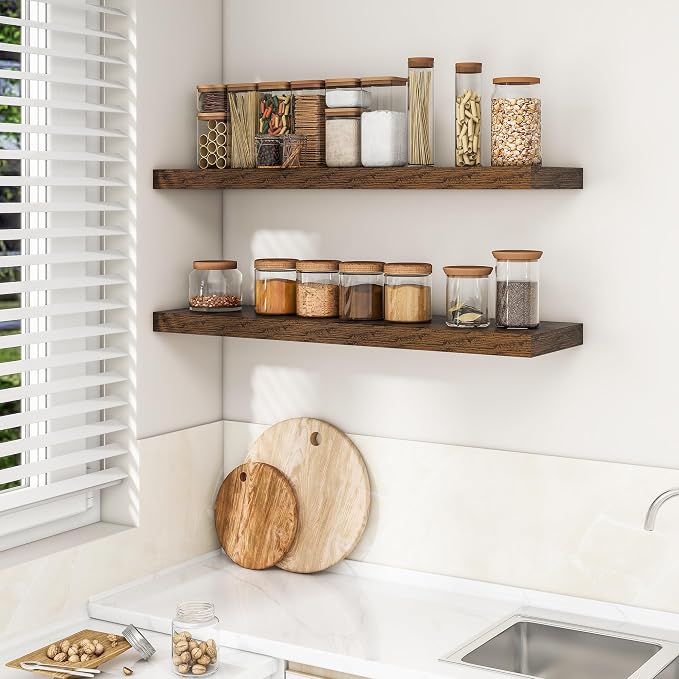 RICHFOCUS 40Inch Floating Shelves for Wall 1 Pack Shelves for Bedroom|Kitchen|Bathroom|Laundry Room Rustic Wood Wall Mounted Shelf with Invisible Brackets for Books|Storage|Decor, Rustic Brown