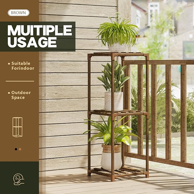 Bamworld Small Plant Stand Indoor 3 Tier Plant Shelf Outdoor Corner Plant Holder for Multiple Pots Single Plant Stand for Living Room Balcony Garden Patio Lawn Window