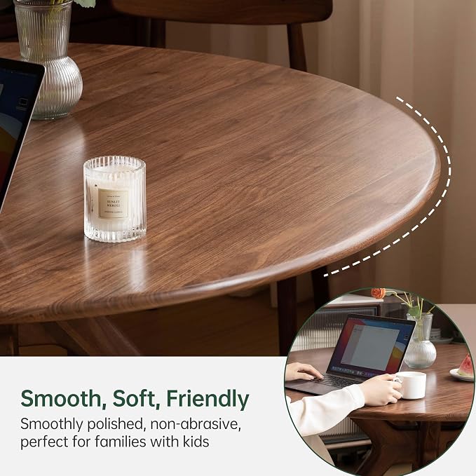 YESWOOD 43.3’’ Round Black Walnut Dining Table for 4-6, Solid Wood Kitchen Table with Intersecting Pedestal Base, Farmhouse Circle Table for Dining Room, Living Room