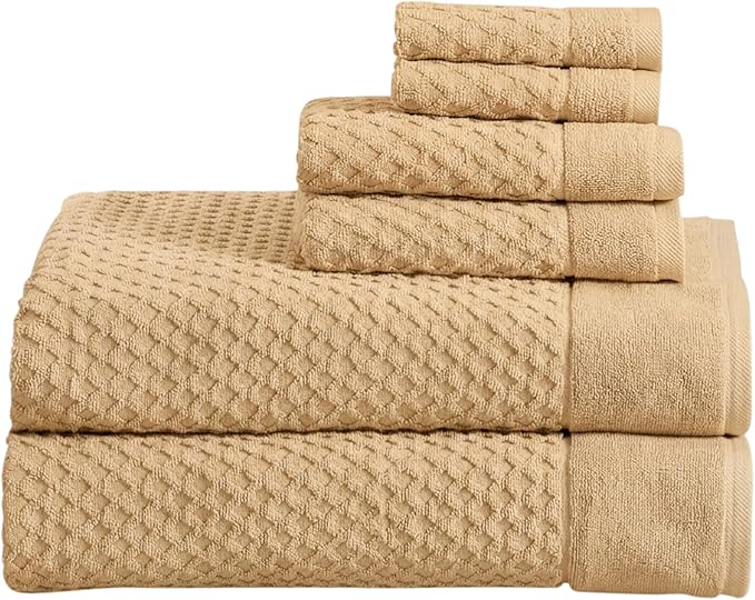 Great Bay Home Bath Towels - 100% Cotton 6 Piece Bath Sheet Set - Diamond Waffle Weave - Absorbent, Durable, Quick-Dry Towels for Bathroom (Sand)