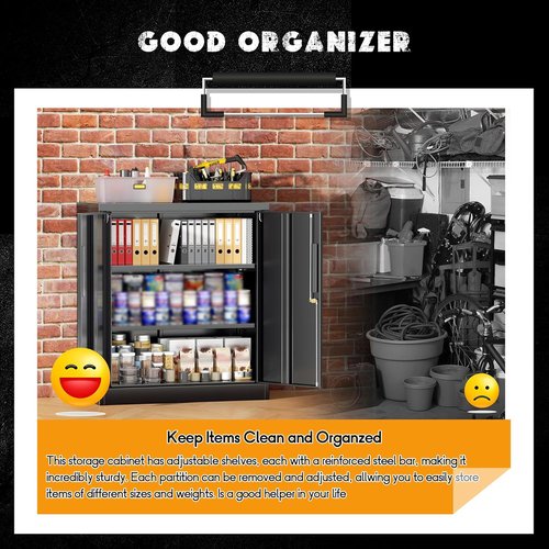 Greenvelly Metal Storage Cabinet - Lockable 36” Utility Cabinet with Doors & Shelves | Black for Office & Garage