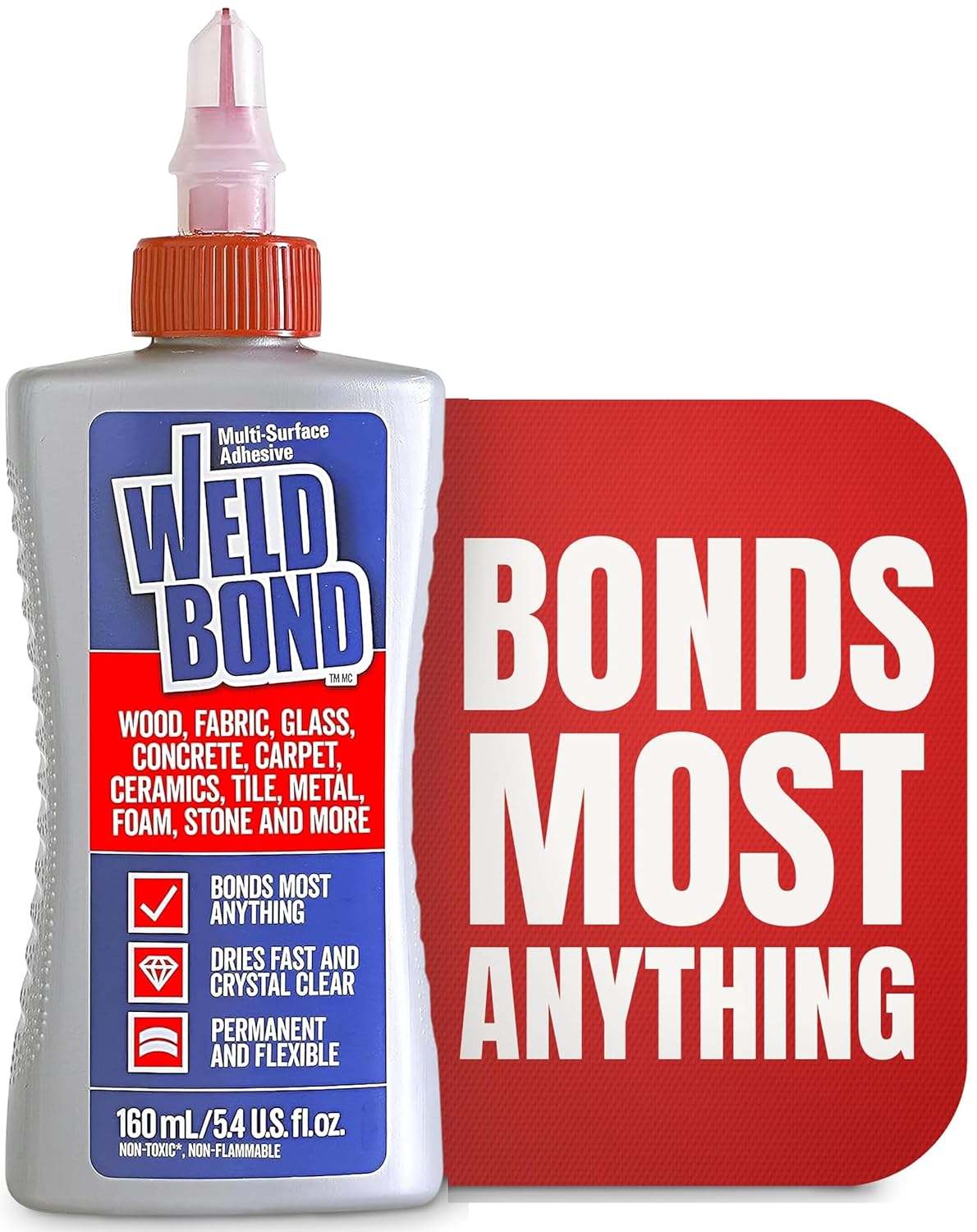Weldbond Multi-Surface Strong Glue - Fast Drying Heavy Duty Adhesive for Wood, Tile, Glass & More - 5.4oz (160ml)