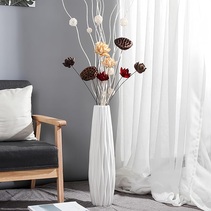 Ceramic White Floor Vase 24 Inches Tall Flower Holder Decorative Large Vases for Table Centerpieces Shelf Home Decor Living Room Branches Sky-Dried Flower Arrangement Simple Decorative