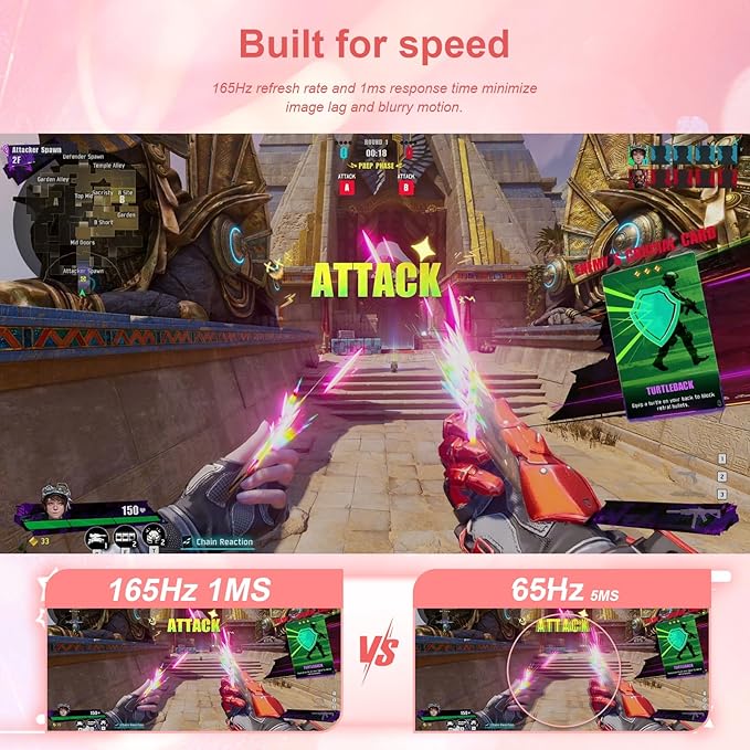 34 inch Pink Curved Gaming Comupter Monitor 165Hz UWQHD 3440x1440,1500R -PIP,1ms (MPRT),HDR, 300nits,sRGB99%,FreeSync,HDMI2.0(TMDS) x2,DP1.4 x2,Eye Care, Supports Wall Mount 75x75mm