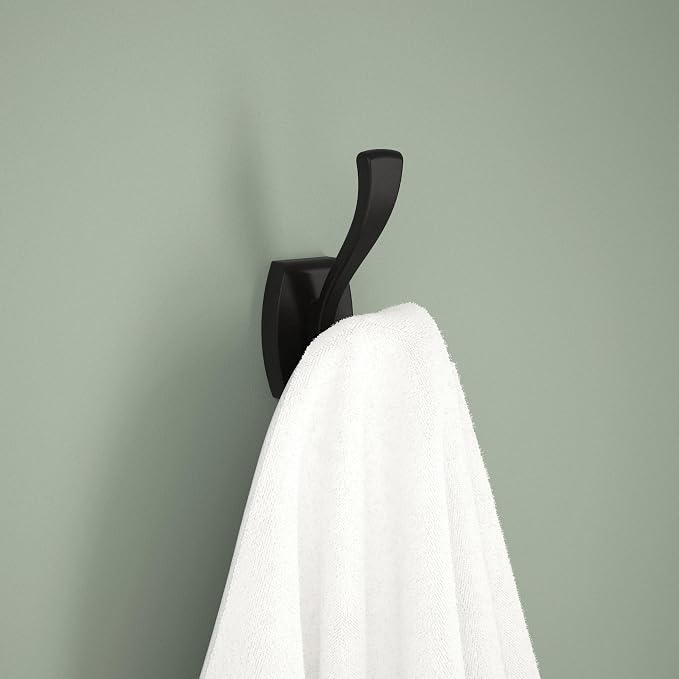 Delta Dansant (1-Pack) Towel Hooks Matte Black Double J Wall Mounted for Robes 2-Prong Holder, Bathroom Accessories DAN35-MB