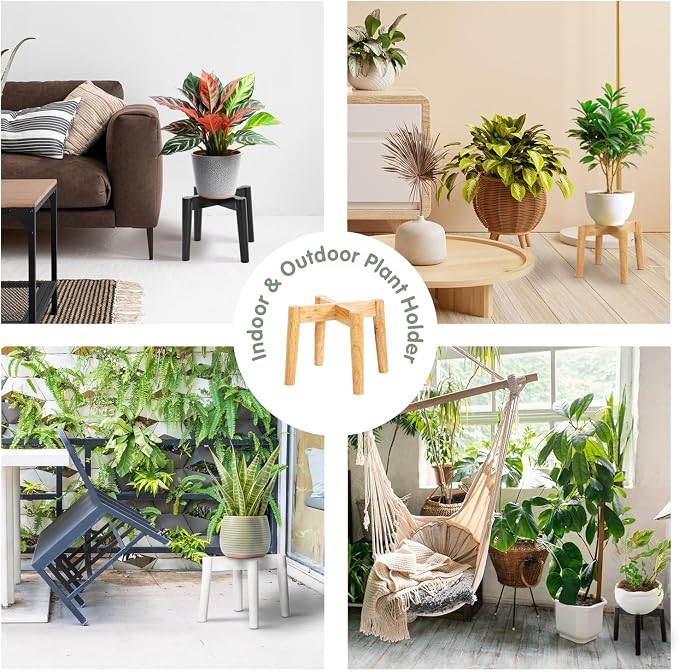 Wood 7.5" x 9.8" Plant Stand Indoor Outdoor, Wooden Single Floor Plant Pot Holder, Natural Plant Stand, Assembly Required (Excluding Potted Plants)