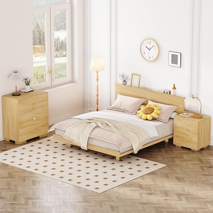 Dresser for Bedroom 3 Drawer Wood Dresser 26.6" Wide, Large Storage Chest of Drawers for Bedroom, Living Room, Hallway, Entryway, Modern TV Stand Drawer Organizer, Light Oak