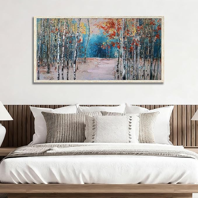 Ardemy Framed Birch Tree Canvas Wall Art for Living Room Large Forest Pictures Wall Decor Paintings Landscaper Nature Artwork Bedroom Dining Room Home Office, 40"x20"