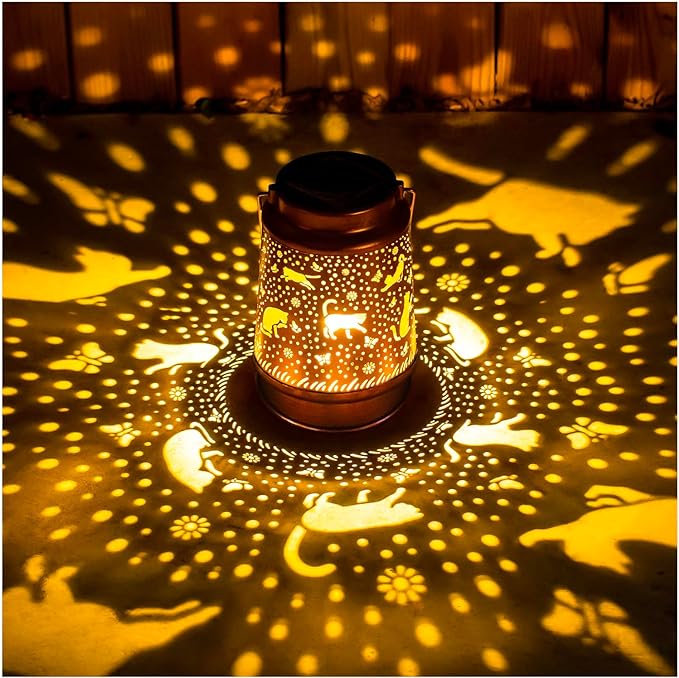 Christmas Gifts for Women Cat Solar Lanterns Outdoor Waterproof Hanging Solar Lights Cat Gifts for Women Men Metal Decorative LED Cat Lanterns for Garden Decor,Yard,Patio,Lawn,Pathway,Landscape