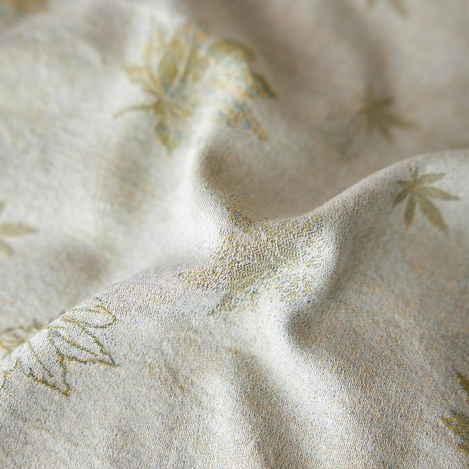 mixinni Yarn-Dyed Jacquard Duvet Cover Queen, Green Botanical Leaf Print 3-Piece Bedding Set with Wide Edge Piping, Soft Breathable Double Layer Gauze for All Seasons (1 Duvet Cover + 2 Pillowcases)