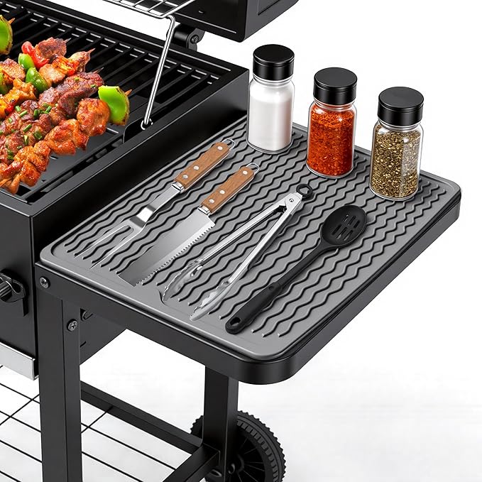 Geban Grill Accessories, 16x12 Inch Silicone Heat Resistant Mat, BBQ Tool Rest Pad for Blackstone Griddle Side Shelf, Weber, Traeger, Outdoor Kitchen Countertop Protector (Grey)
