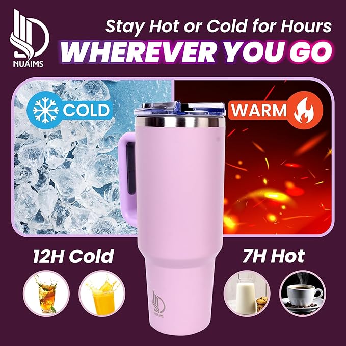 40oz Insulated Tumbler with Handle, Leakproof Straw Lid & Carry Handle - Double Wall Vacuum Insulation Keeps Ice 24 Hours, BPA Free Stainless Steel Water Bottle (Dusty Rose)