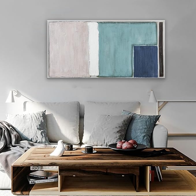 YISXINOAG Canvas Art Wall Decor Teal Blue And Light Brown Red Block Line Abstract Wall Decor Canvas Paintings Home Wall Decor Modern Bedroom Art Office Decor 20"X 40" Ready To Hang