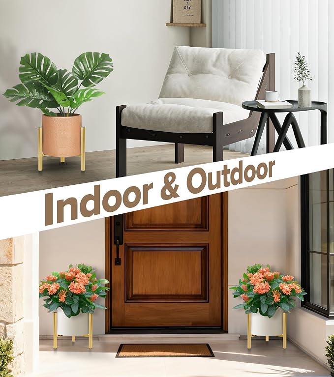 Plant Stand Indoor Adjustable, Metal Modern Indoor Plant Stand, Heavy Duty Plant Stands Outdoor Corner, Stable Plant Holder, Fits 8 to 12 Inches Pots, Gold, 1 Pack, Pot & Plant Not Included