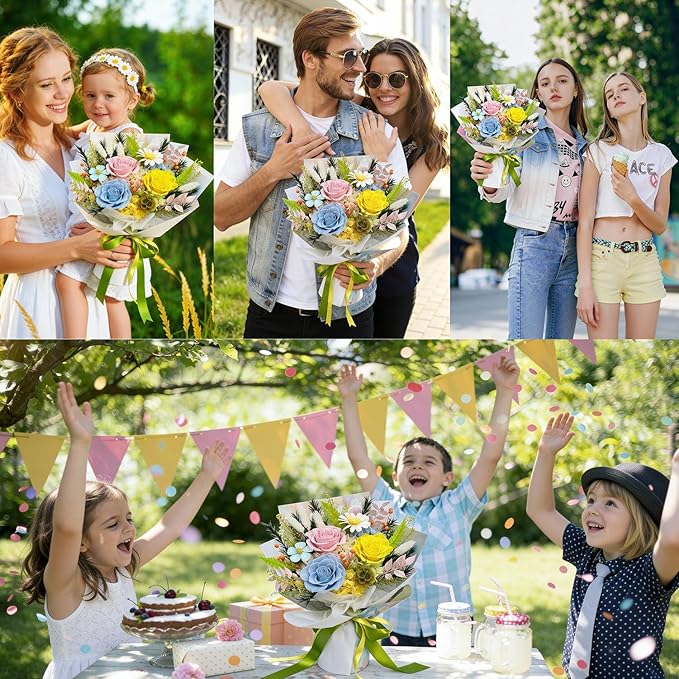 Preserved Bouquet: Fresh Flowers Bouquet-Cute Sweet Gifts for Women Wife Girlfriend Mom-Flowers for Delivery Prime on Christmas Valentines Day Anniversary Mothers Day Birthday (dopamine2)