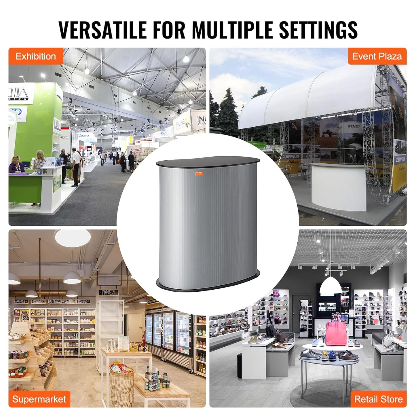 VEVOR Portable Tradeshow Podium Table - Foldable Exhibition Counter Stand | 35.43" x 19.29" x 37.01" with Carrying Bag