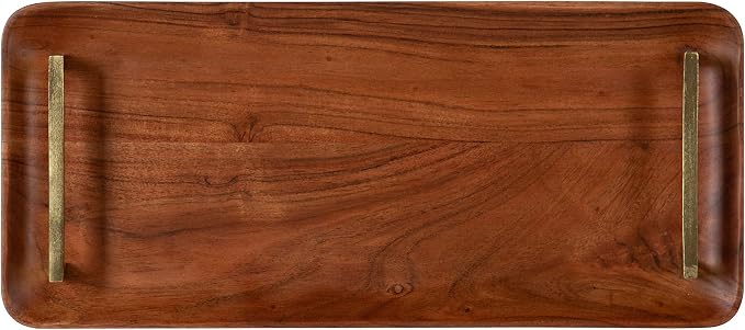 Kate and Laurel Cantwell Mid-Century Modern Wood Tray, 18 x 8, Walnut Brown, Decorative Tray for Serving, Storage and Display