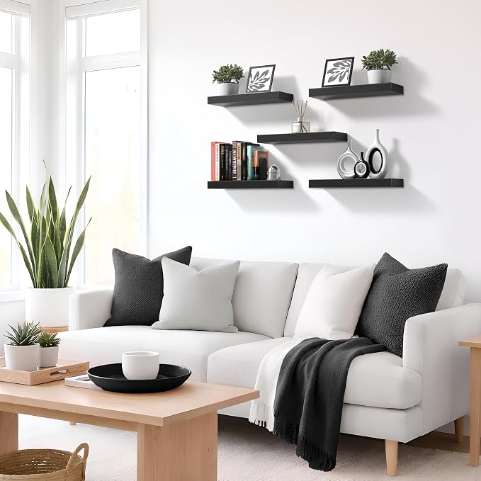 Sorbus Floating Shelves for Wall – 16 Inch Floating Shelf for Kitchen, Bedroom, Living Room, Bathroom, Home & Wall Decor - Mounted Bathroom Shelves with Invisible Brackets (Black, 2 Pack)