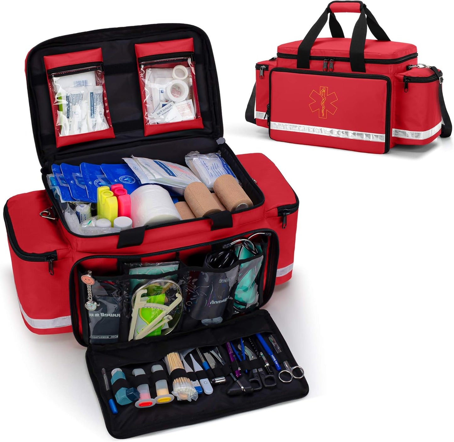 Trunab Trauma Bag - Professional First Aid Kit Storage with Inner Dividers | Red, No-Scratch Bottom
