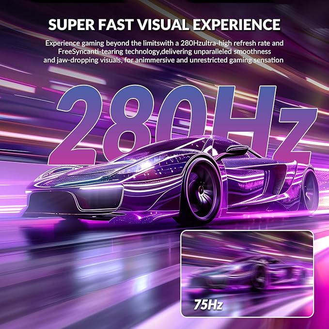 ZZA 27" Curved Gaming Monitor, 280Hz FHD 1080P, 1800R VA Panel, 100% sRGB, AMD FreeSync, 1ms MPRT, Esports Ready Display, Flicker-Free, HDMI & DP, VESA Mount - Black