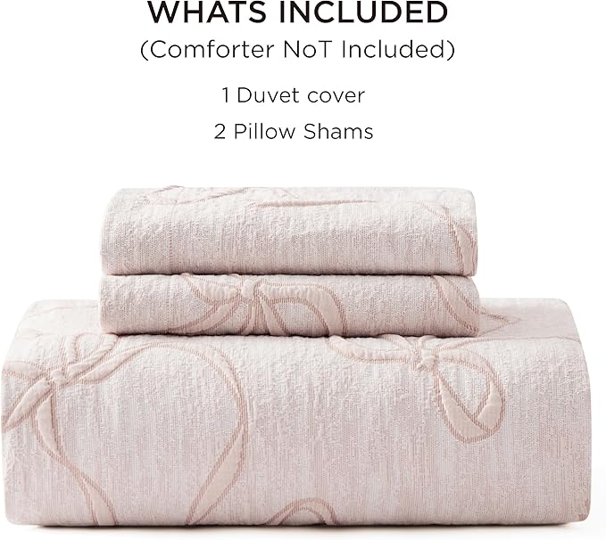 Bedsure Pink Duvet Cover King Size with Bowknot Jacquard Design, Soft and Elegant Boho Bedding Set, Luxurious Craftsmanship for a Stylish Bedroom,Includes 1 104"x90" Duvet Cover & 2 Pillow Shams