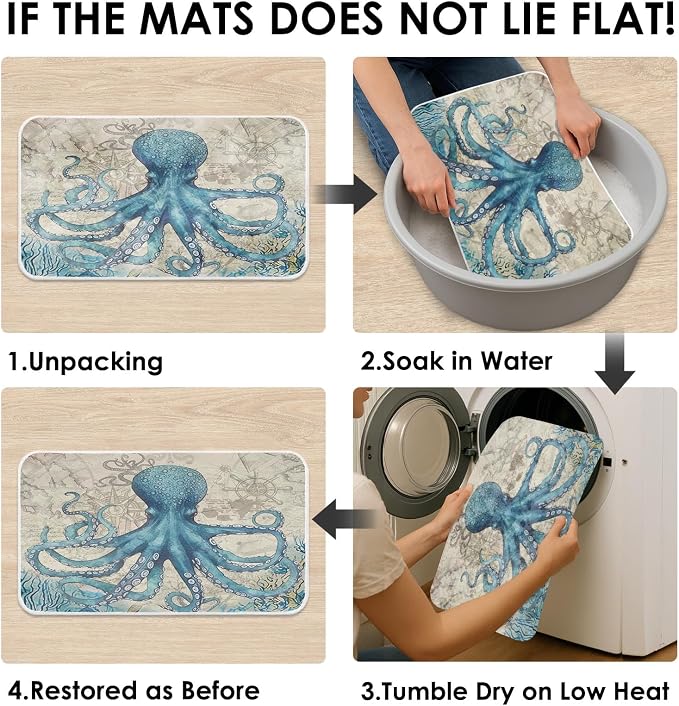Britimes Blue Bath Mat for Bathroom Sea Theme Octopus Washable Floor Rug Carpets Floor Mat Bathroom Decorations 20x32 inches for Kitchen Bedroom Indoor